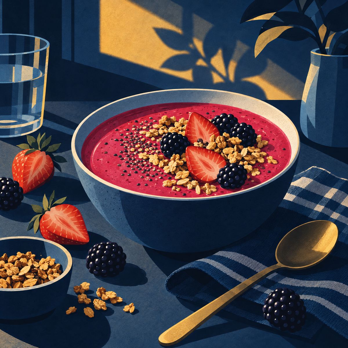 Illustration for Raw Berry Soup with Chia and Granola