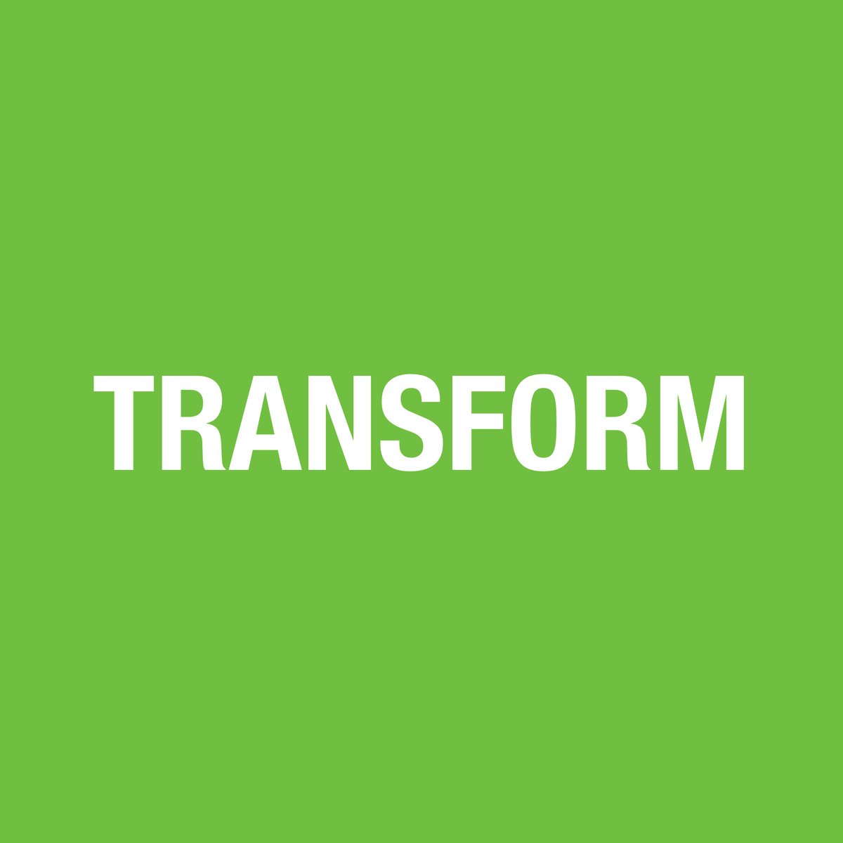 The word TRANSFORM in bold white capitals on a plain green background, the day 14 card from Neil Martin's 2016 Motivational Advent Calendar