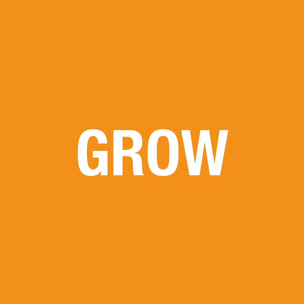 The word GROW in bold white capitals on a plain orange background, the day 16 card from Neil Martin's 2016 Motivational Advent Calendar
