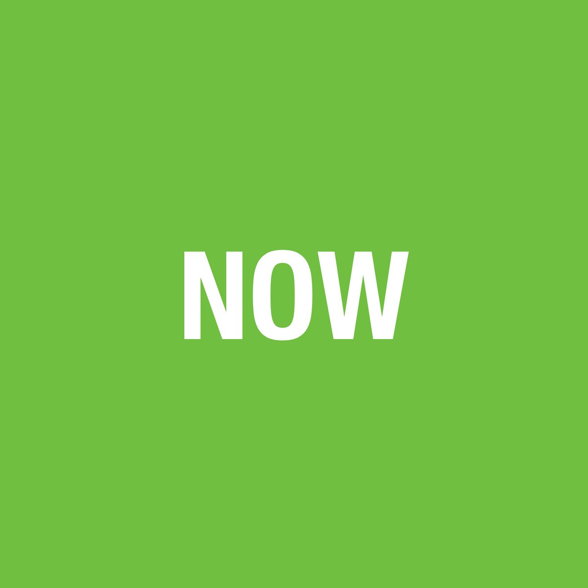 The word NOW in bold white capitals on a plain green background, the day 20 card from Neil Martin's 2016 Motivational Advent Calendar
