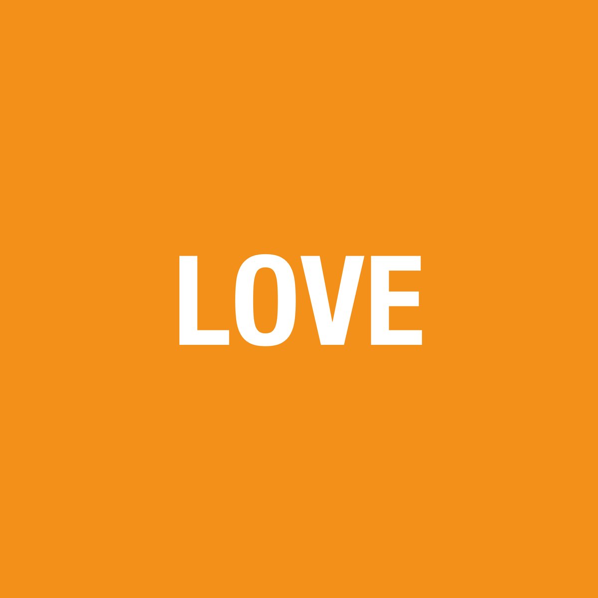 The word LOVE in bold white capitals on a plain orange background, the day 24 card from Neil Martin's 2016 Motivational Advent Calendar