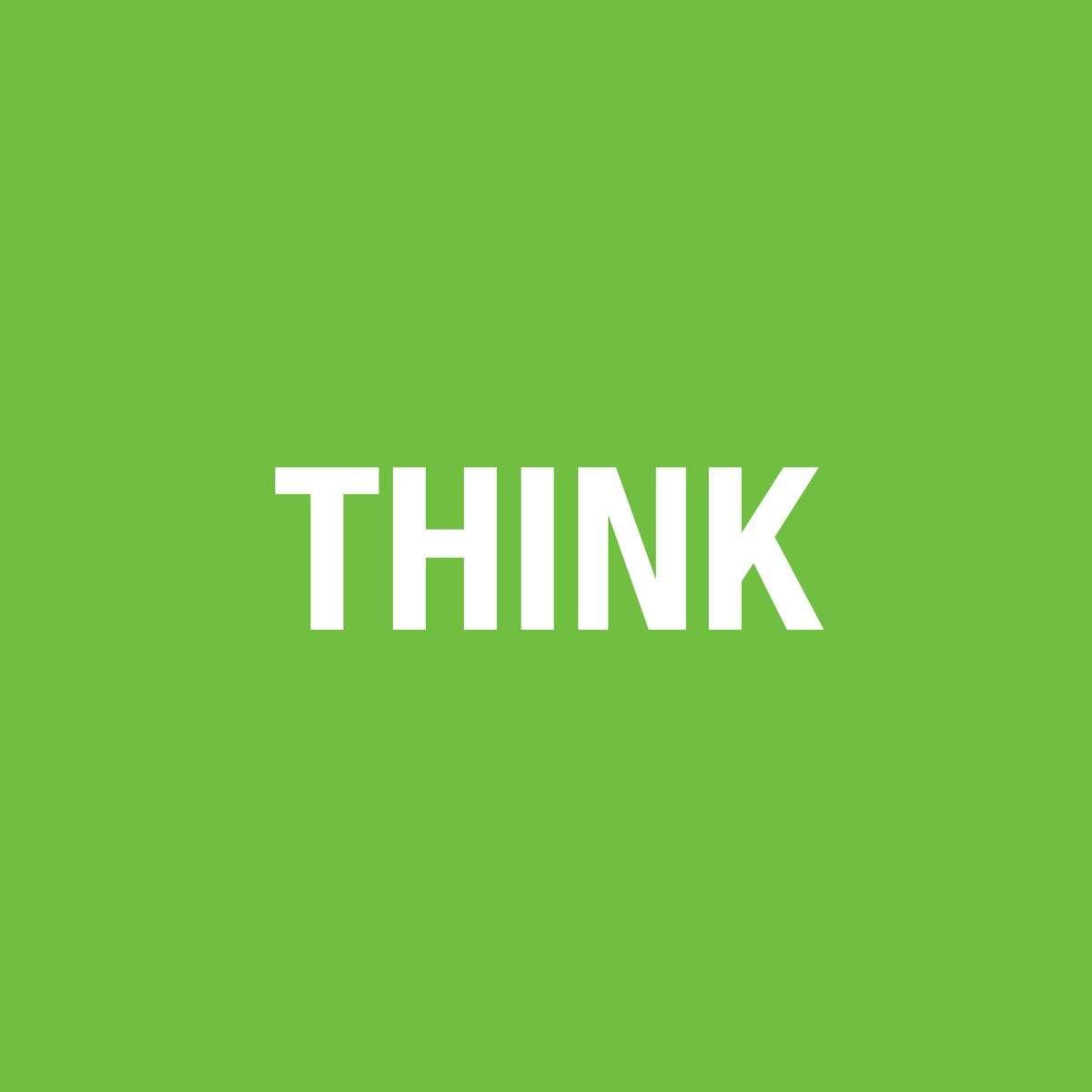 The word THINK in bold white capitals on a plain green background, the day 7 card from Neil Martin's 2016 Motivational Advent Calendar