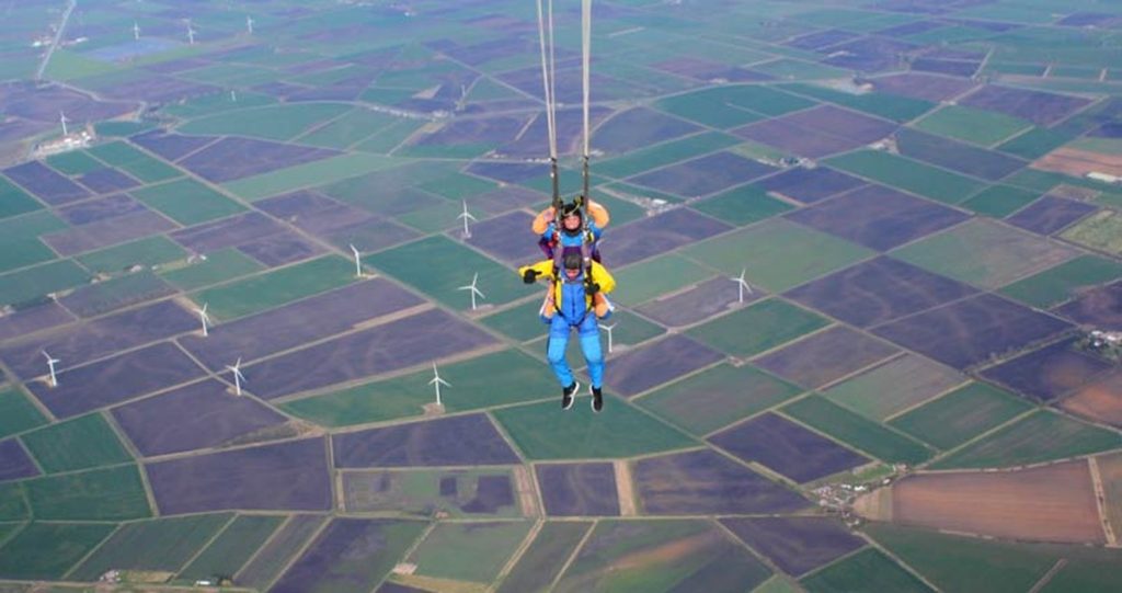 Neil Martin under the open parachute canopy
