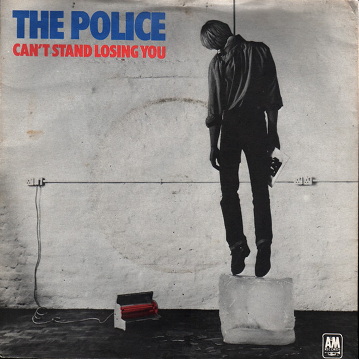 Sleeve of The Police single Can't Stand Losing You, a man standing on a block of ice