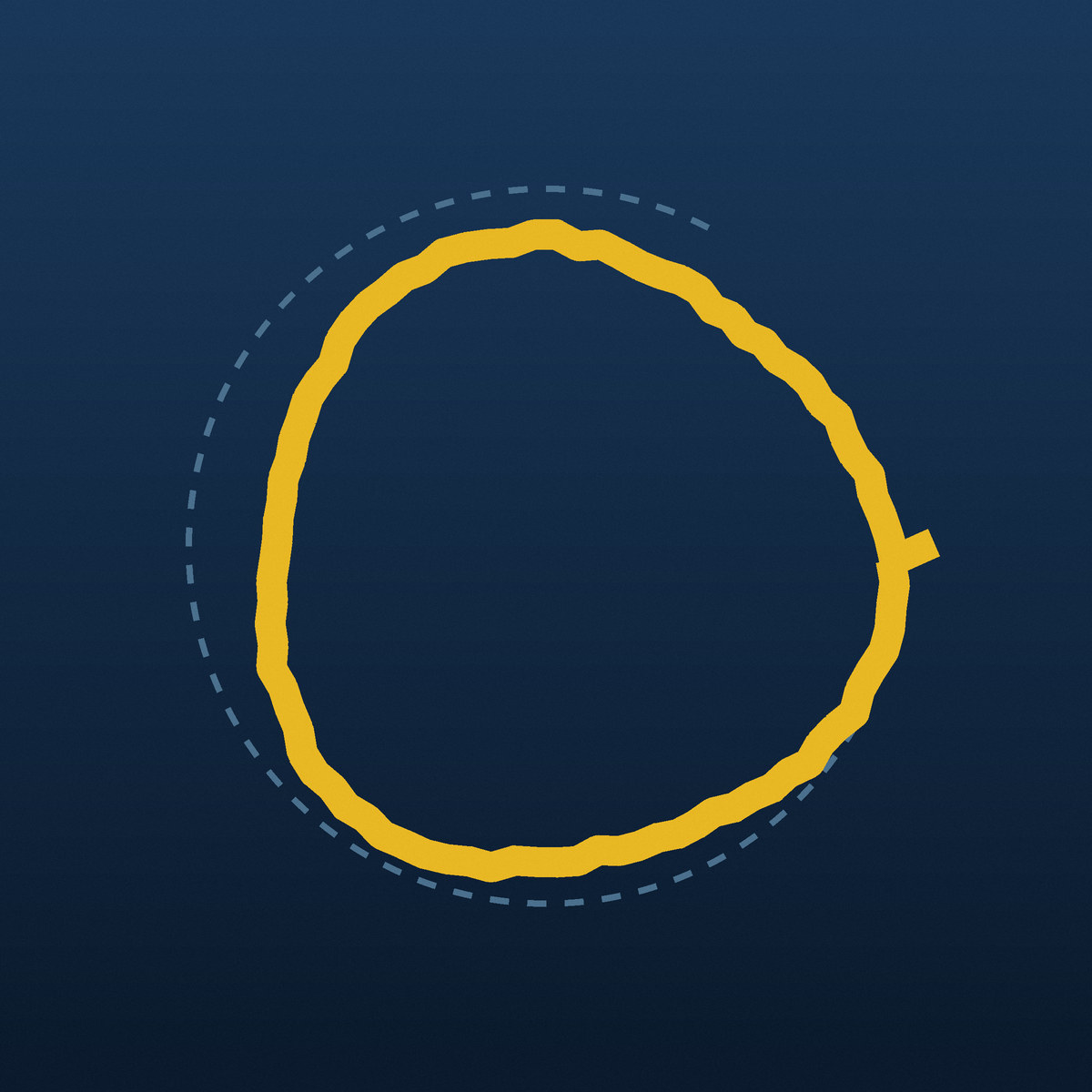Rough hand-drawn gold loop over a faint, unfinished dotted circle on navy